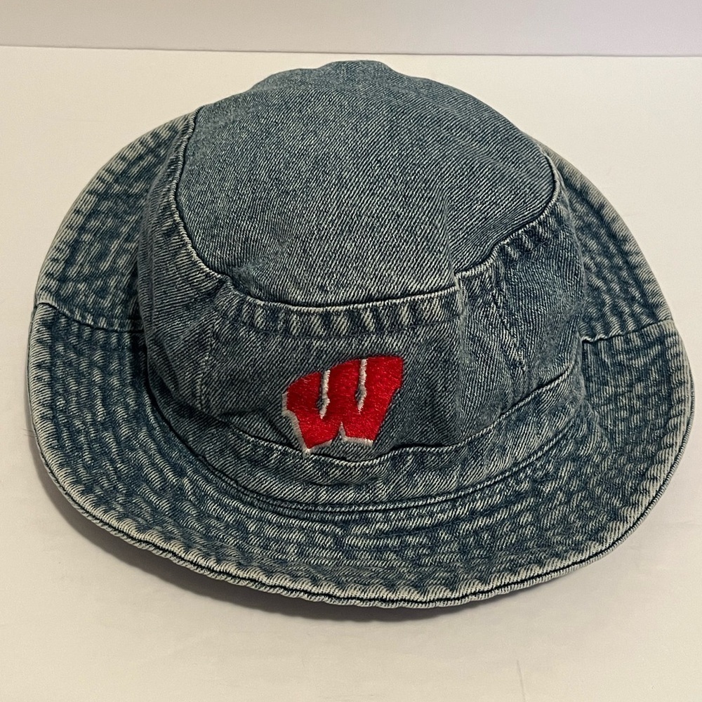 University of Wisconsin Badgers Vintage Denim Bucket Hat with W Logo Badgers UU - Picture 11 of 11